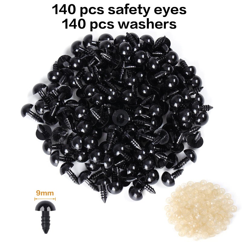 XKDOUS 9mm Safety Eyes, 280pcs for Crocheting, Crochet Eyes for Amigurumi, Stuffed Animal Doll Eyes for DIY Crafts - Image 2